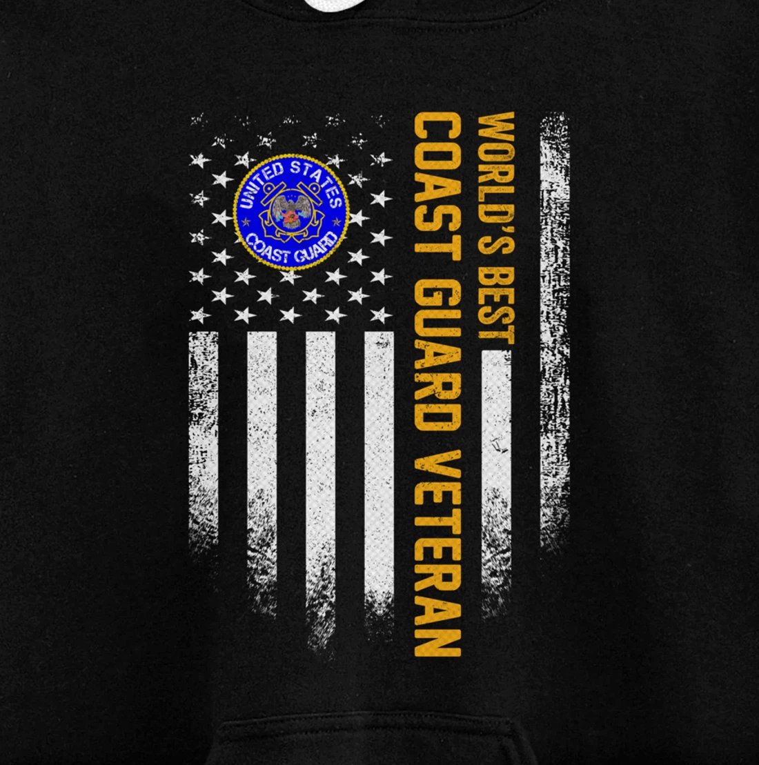 Vintage USA American Flag World's Best Coast Guard Veteran Pullover Hoodie