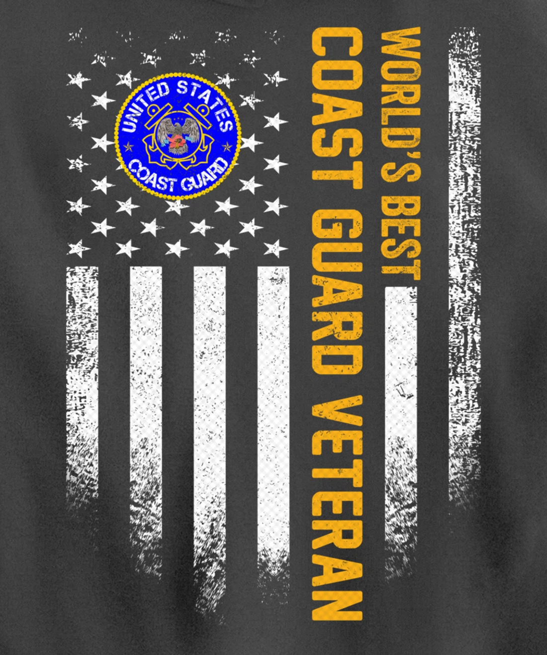 Vintage USA American Flag World's Best Coast Guard Veteran Pullover Hoodie