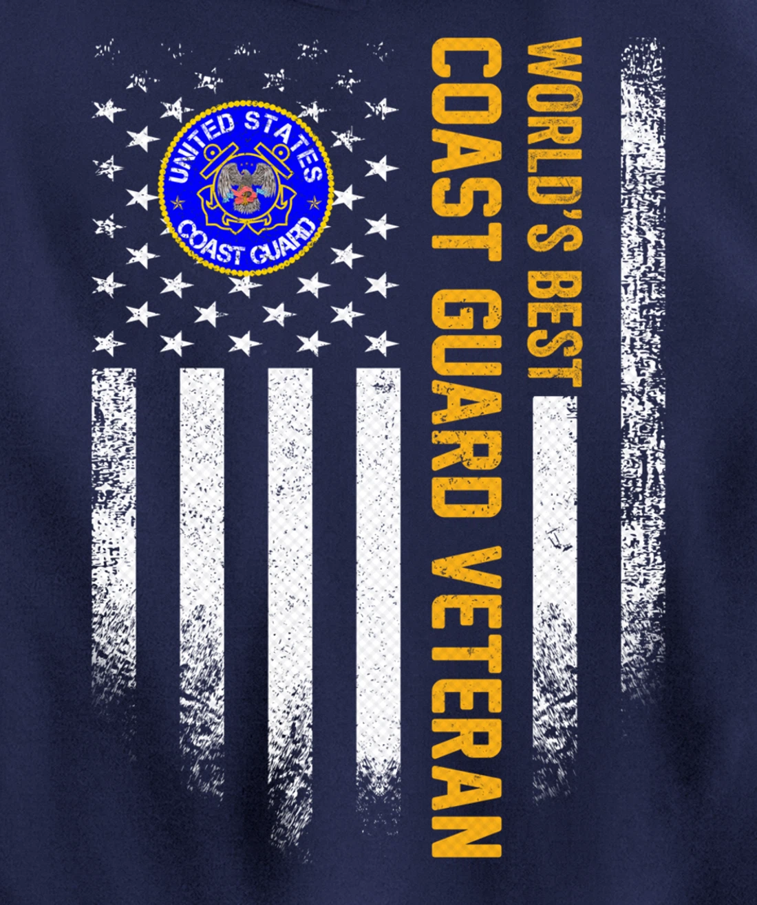 Vintage USA American Flag World's Best Coast Guard Veteran Pullover Hoodie
