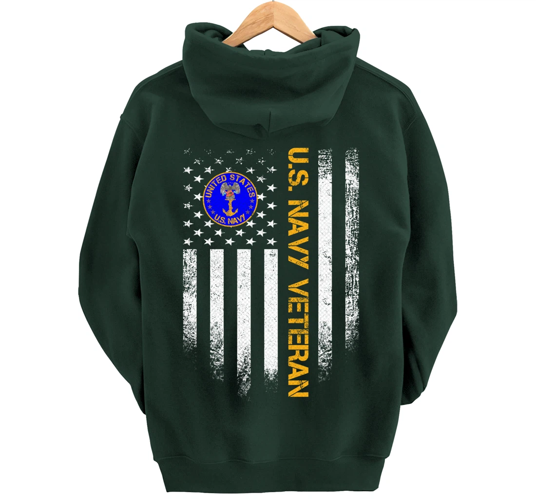 Vintage USA American Flag Proud US Navy Veteran Funny Gift Pullover Hoodie