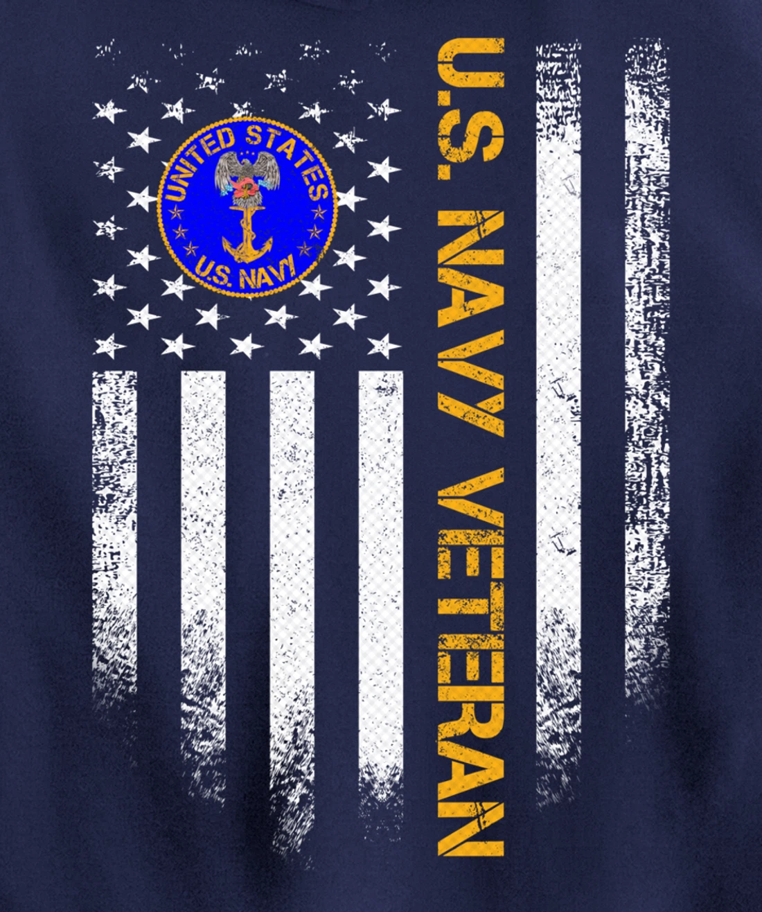 Vintage USA American Flag Proud US Navy Veteran Funny Gift Pullover Hoodie