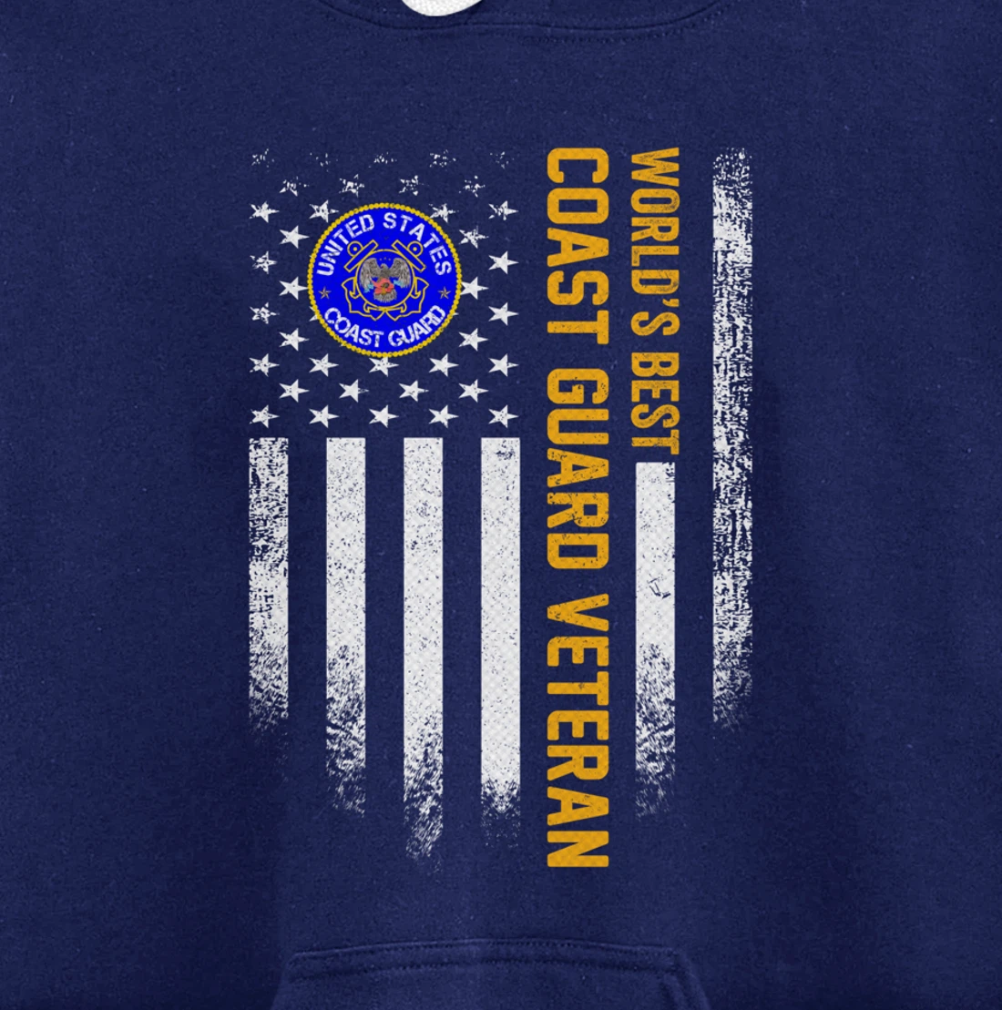 Vintage USA American Flag World's Best Coast Guard Veteran Pullover Hoodie