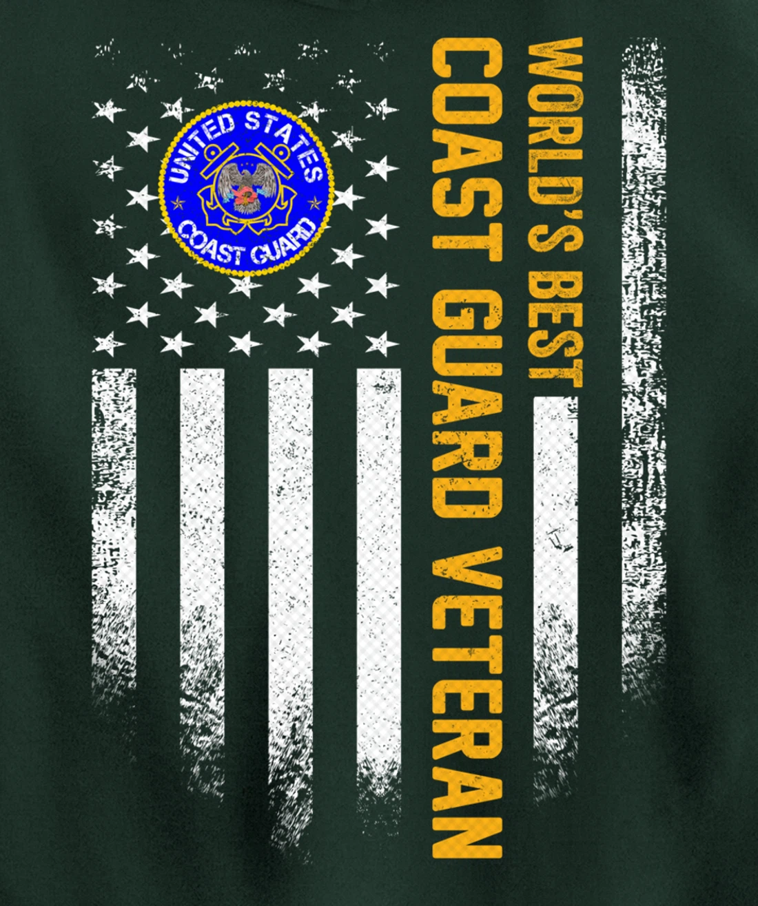 Vintage USA American Flag World's Best Coast Guard Veteran Pullover Hoodie
