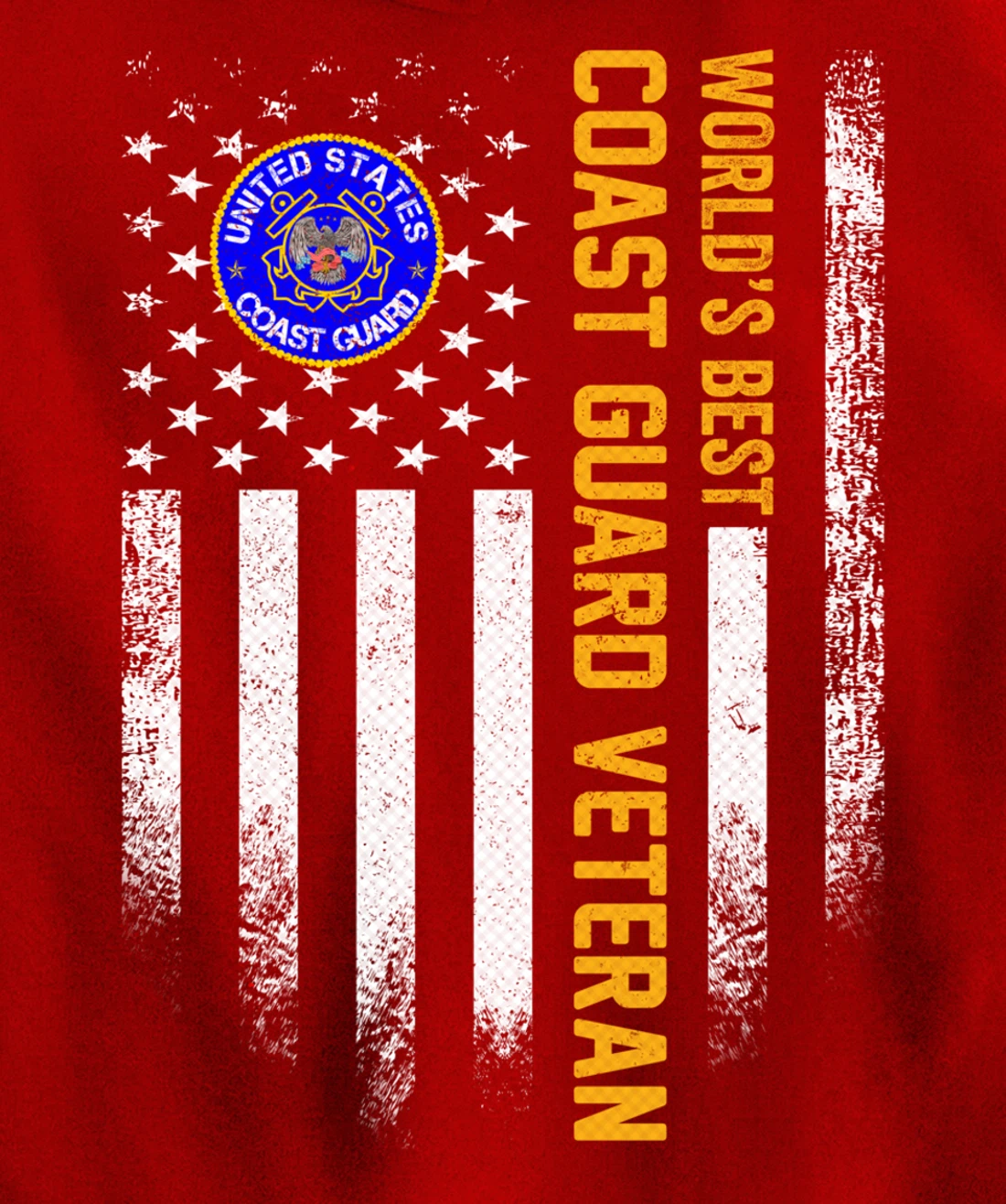 Vintage USA American Flag World's Best Coast Guard Veteran Pullover Hoodie