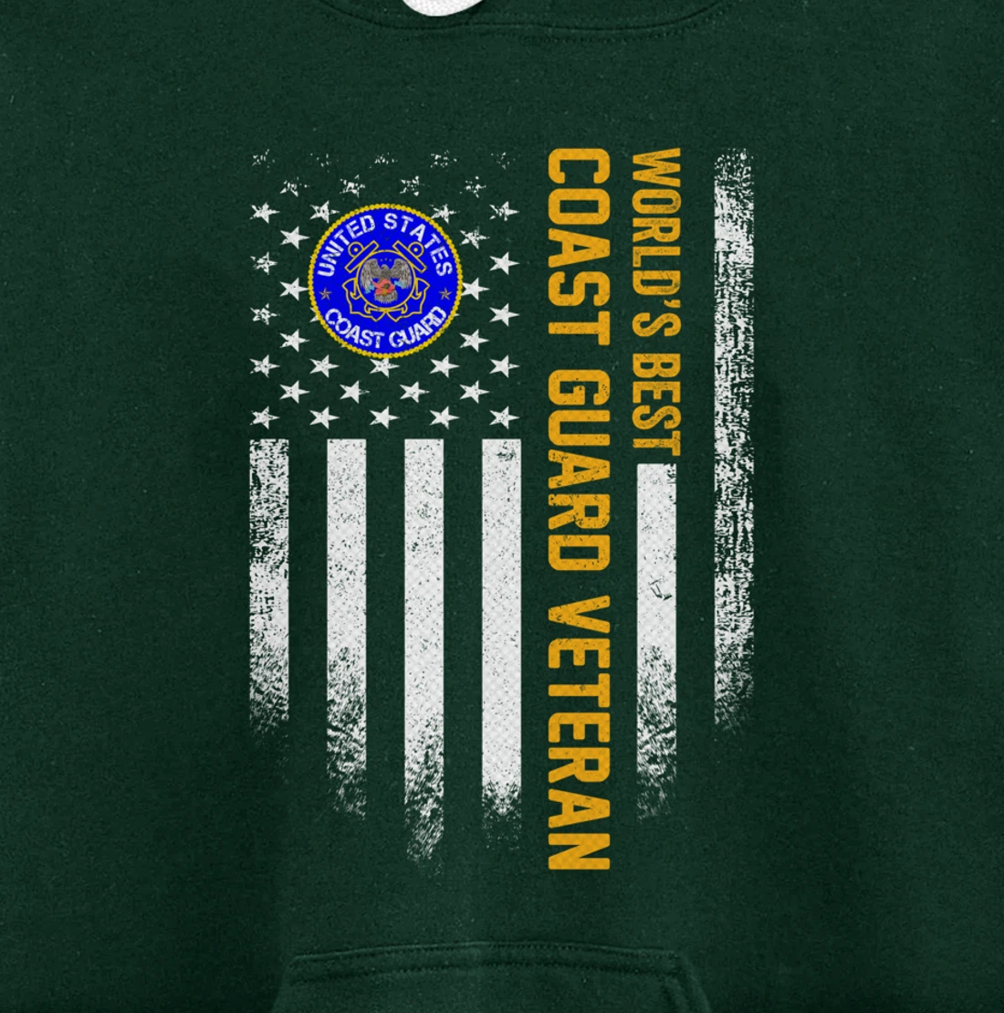 Vintage USA American Flag World's Best Coast Guard Veteran Pullover Hoodie