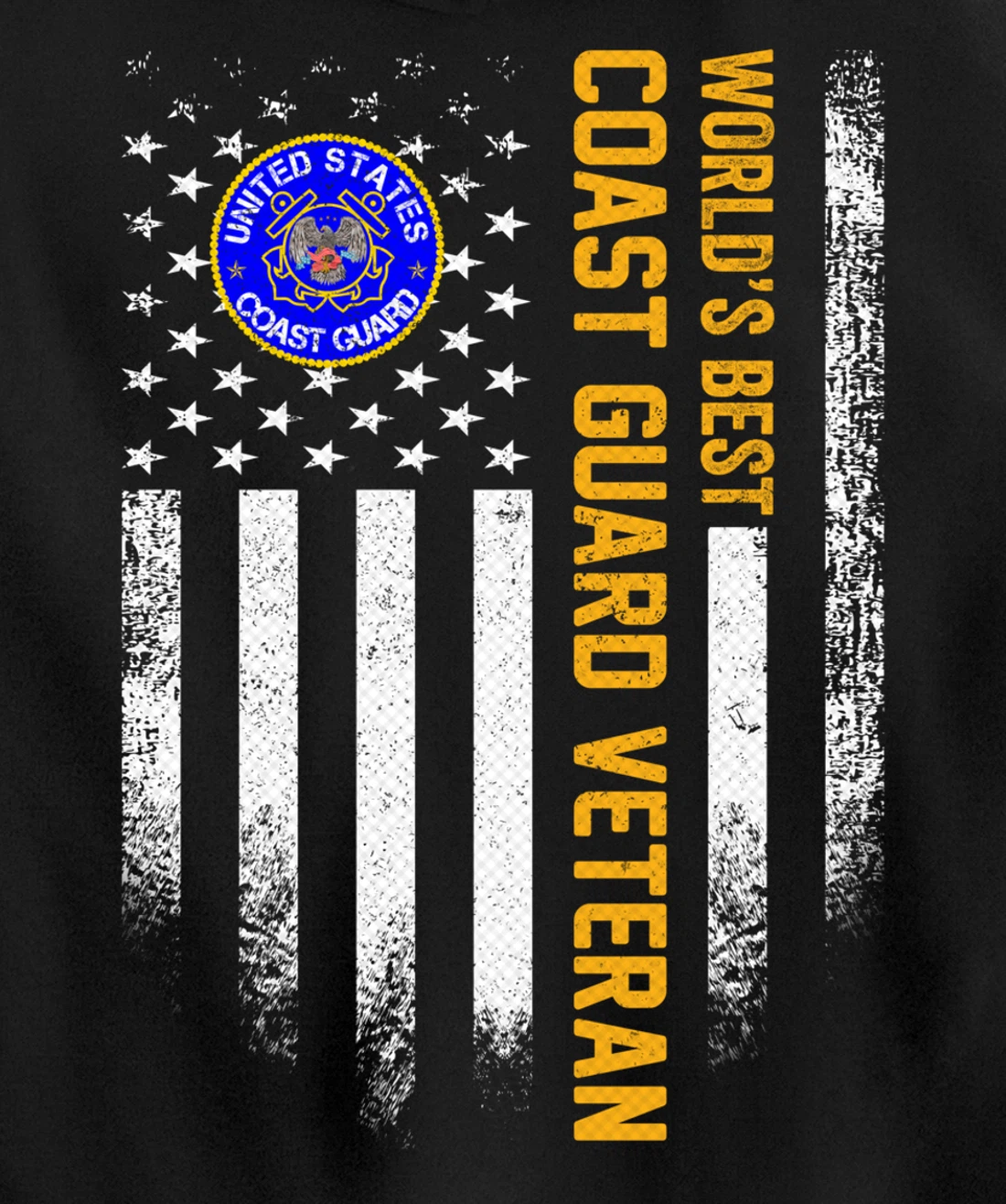 Vintage USA American Flag World's Best Coast Guard Veteran Pullover Hoodie