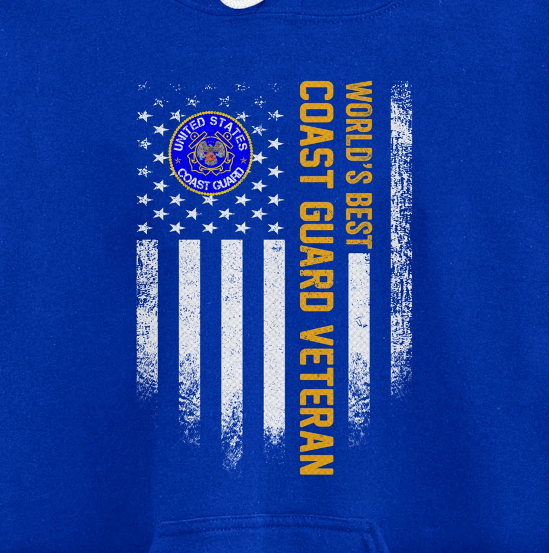 Vintage USA American Flag World's Best Coast Guard Veteran Pullover Hoodie