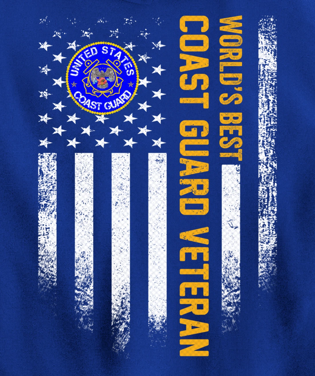 Vintage USA American Flag World's Best Coast Guard Veteran Pullover Hoodie