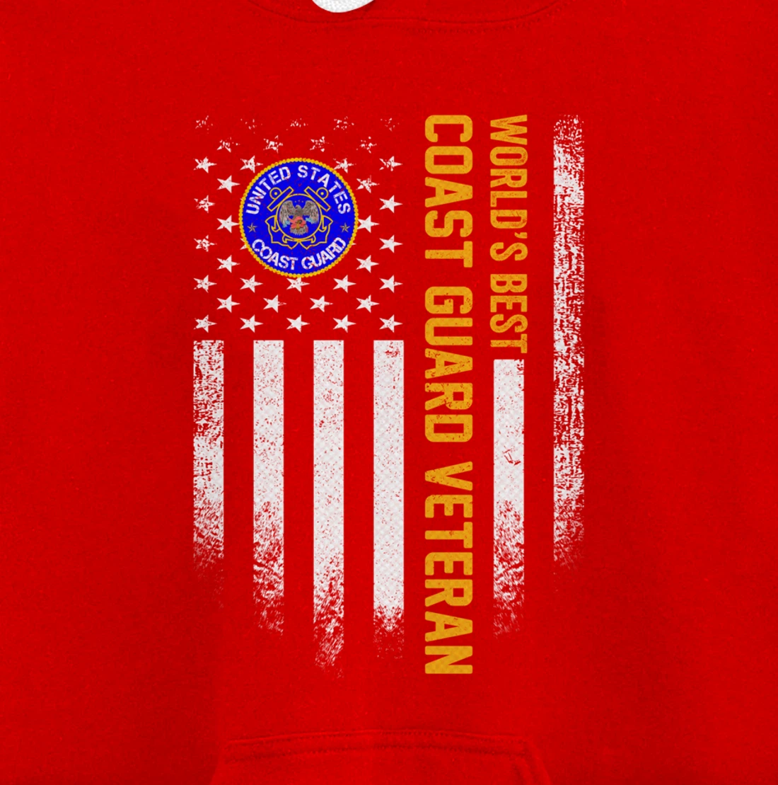 Vintage USA American Flag World's Best Coast Guard Veteran Pullover Hoodie