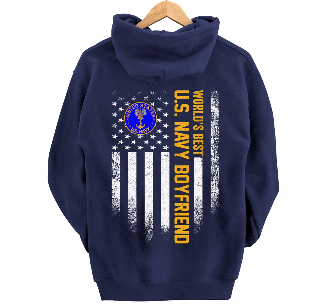 Vintage American Flag World's Best US Navy Veteran Boyfriend Pullover Hoodie