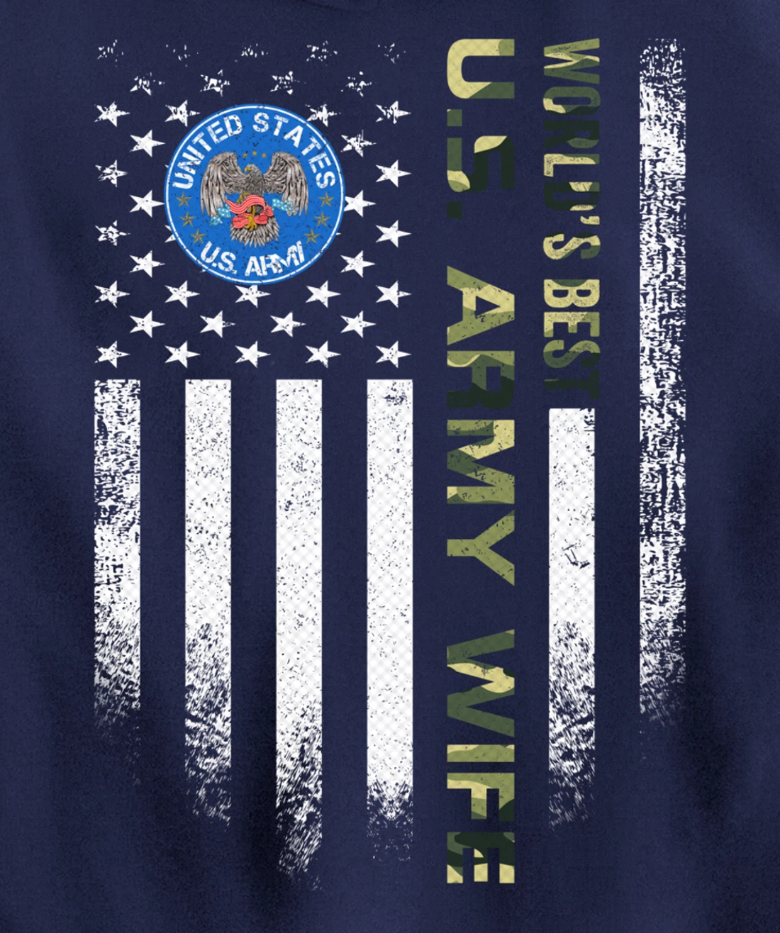 Vintage USA American Flag World's Best US Army Veteran Wife Pullover Hoodie