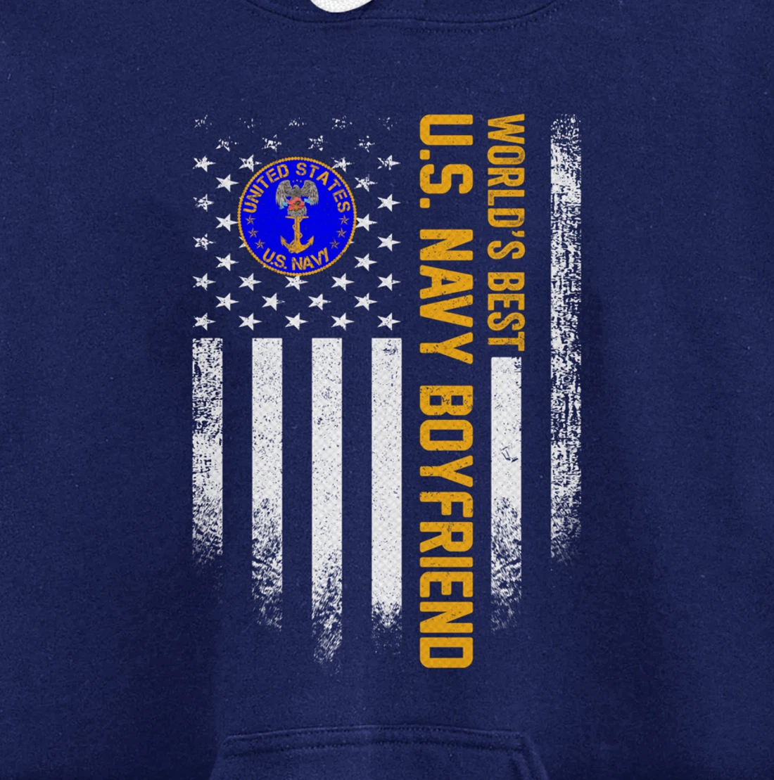 Vintage American Flag World's Best US Navy Veteran Boyfriend Pullover Hoodie
