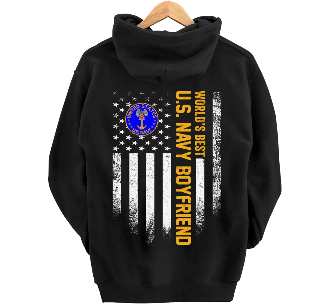Vintage American Flag World's Best US Navy Veteran Boyfriend Pullover Hoodie
