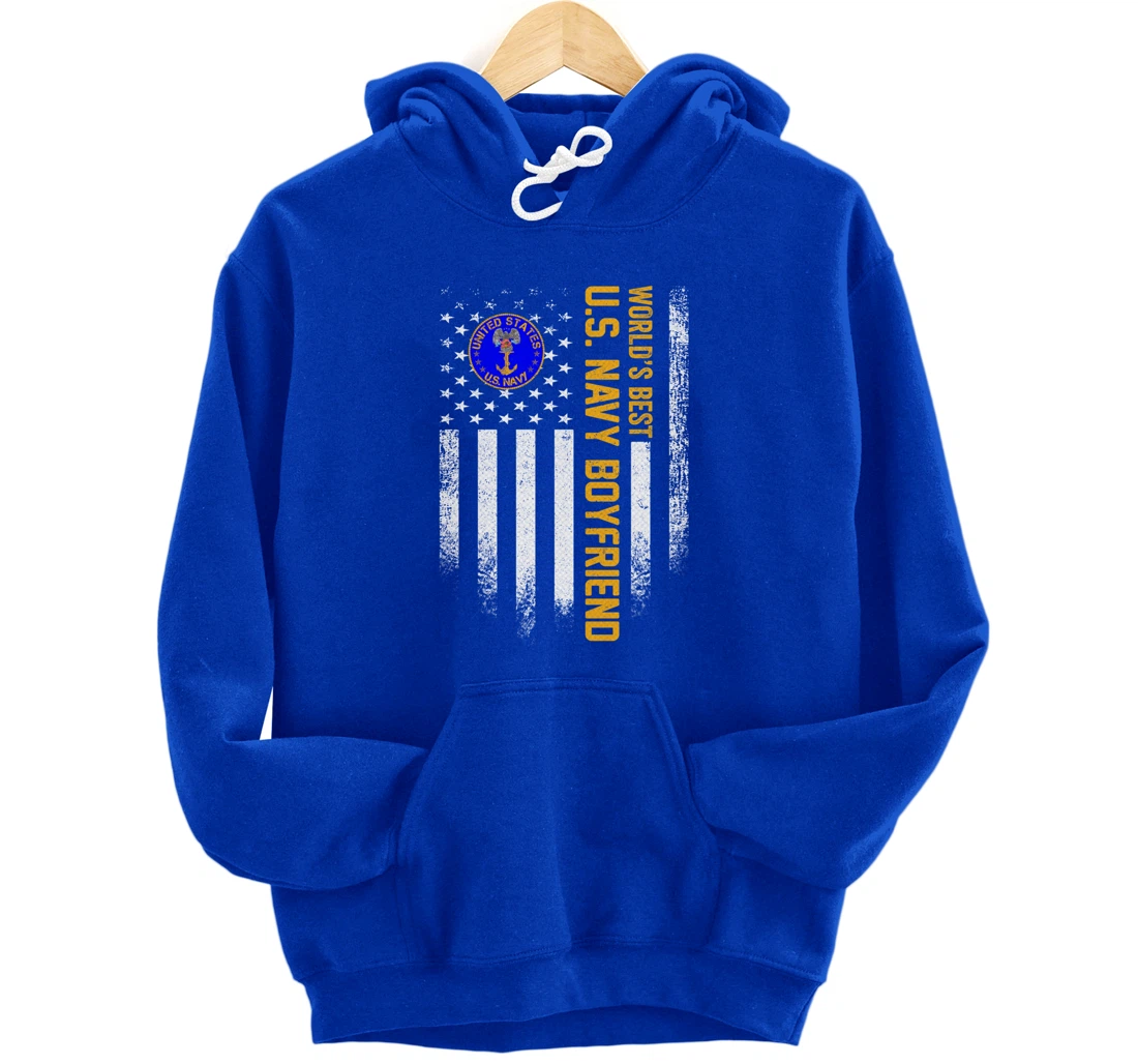 Vintage American Flag World's Best US Navy Veteran Boyfriend Pullover Hoodie