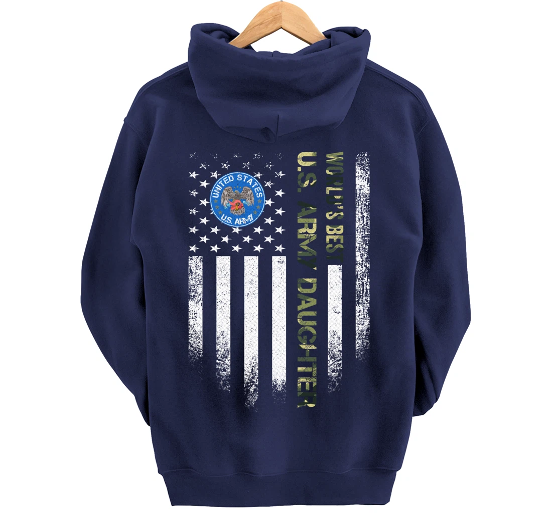 Vintage American Flag World's Best US Army Veteran Daughter Pullover Hoodie