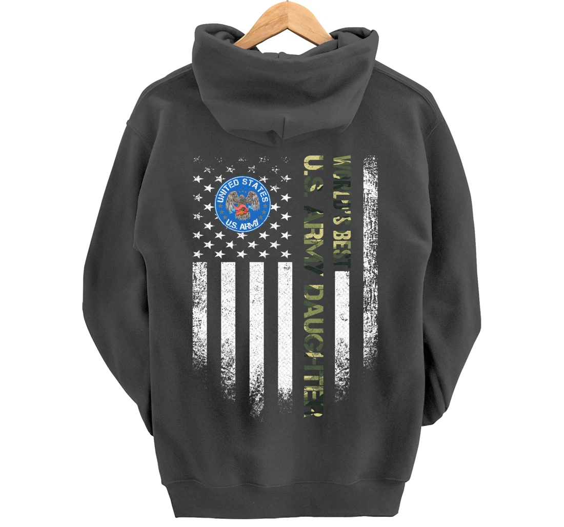Vintage American Flag World's Best US Army Veteran Daughter Pullover Hoodie