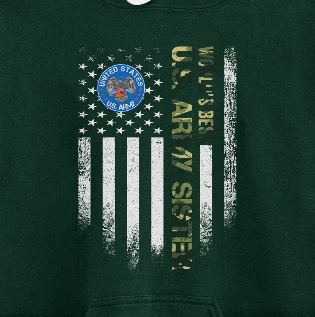 Vintage USA American Flag World's Best Army Veteran Sister Pullover Hoodie