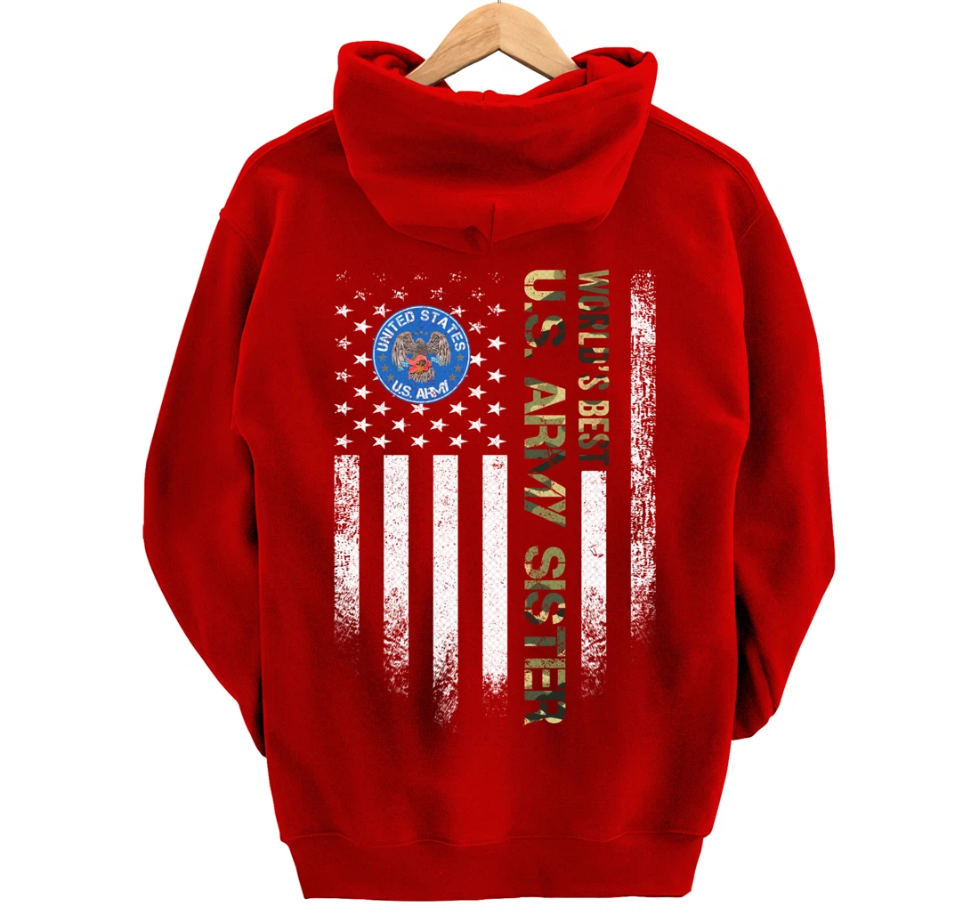Vintage USA American Flag World's Best Army Veteran Sister Pullover Hoodie
