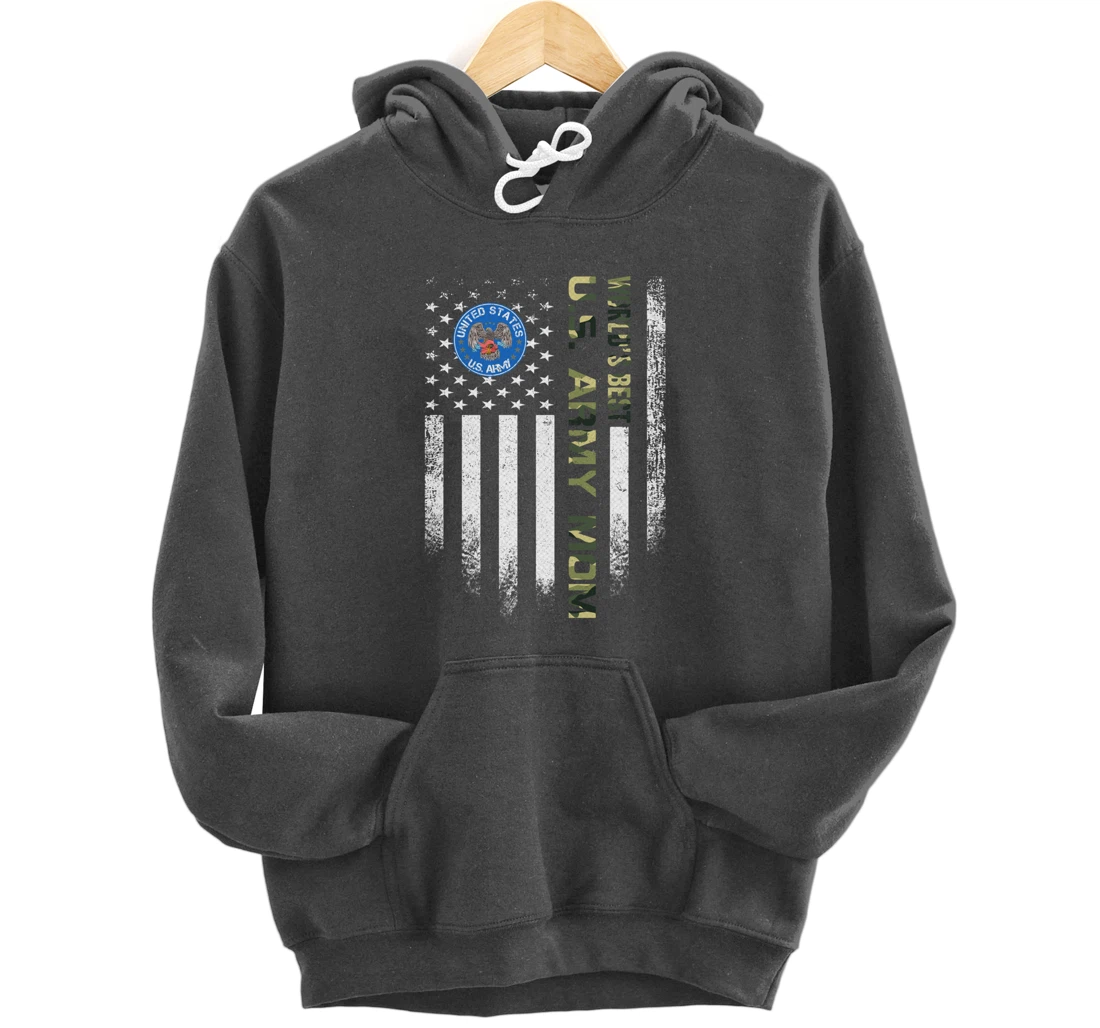 Vintage USA American Flag World's Best US Army Veteran Mom Pullover Hoodie
