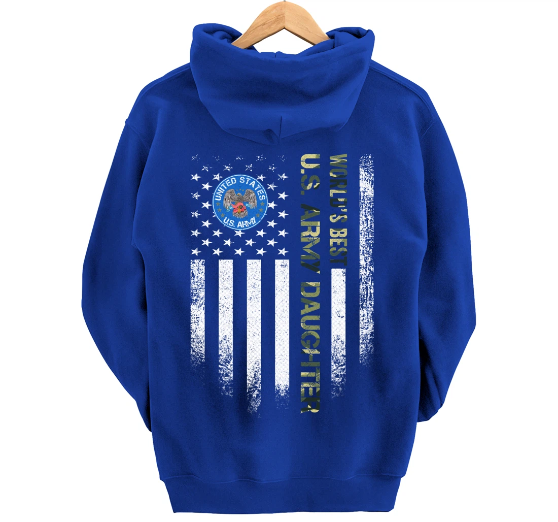 Vintage American Flag World's Best US Army Veteran Daughter Pullover Hoodie