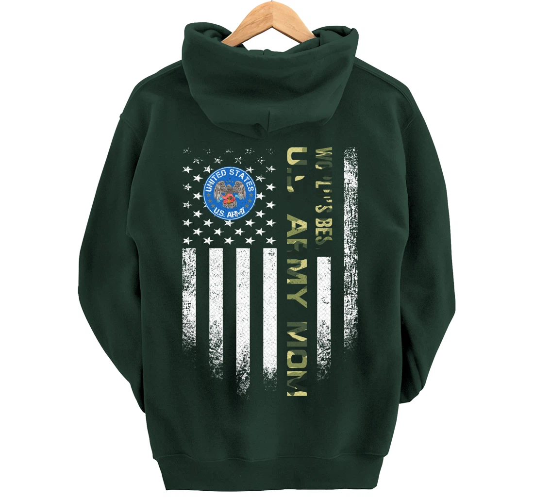 Vintage USA American Flag World's Best US Army Veteran Mom Pullover Hoodie