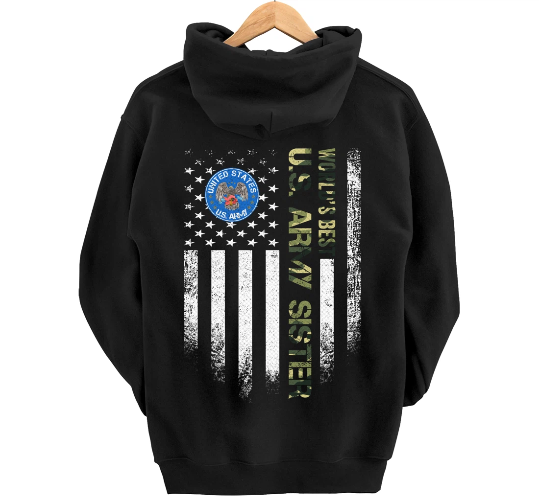 Vintage USA American Flag World's Best Army Veteran Sister Pullover Hoodie