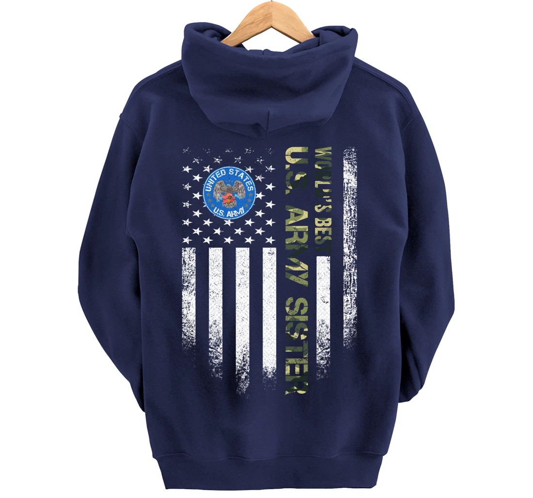Vintage USA American Flag World's Best Army Veteran Sister Pullover Hoodie