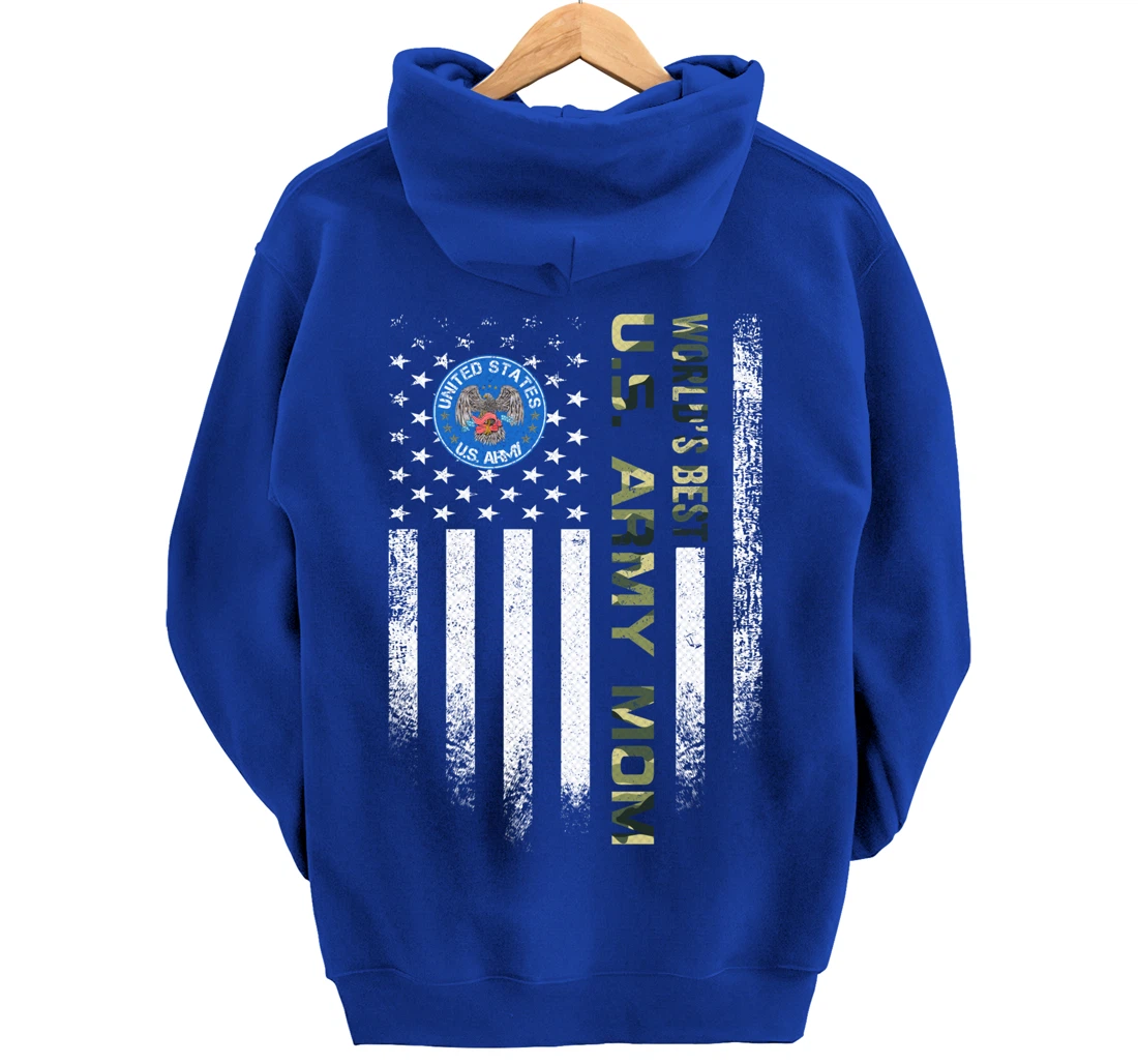 Vintage USA American Flag World's Best US Army Veteran Mom Pullover Hoodie