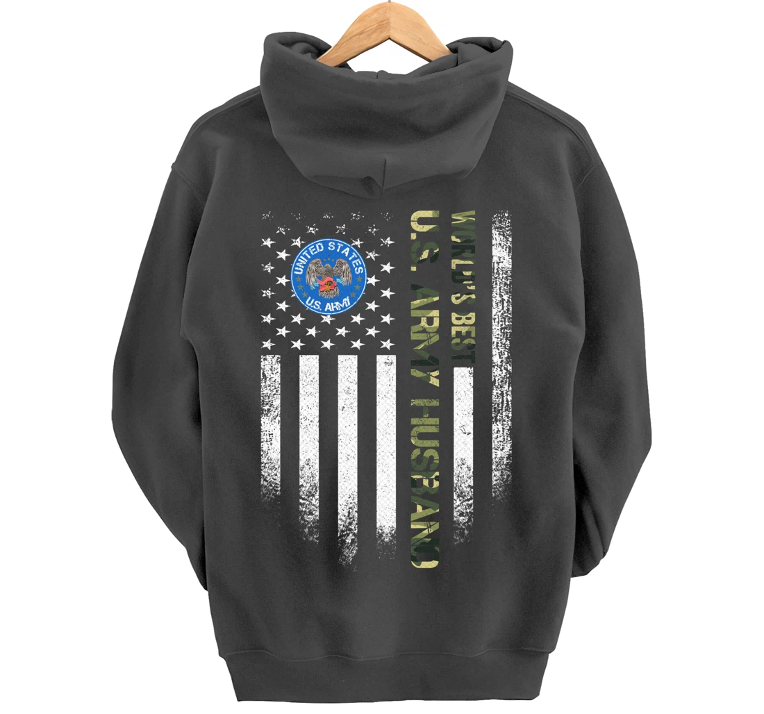 Vintage USA American Flag World's Best Army Veteran Husband Pullover Hoodie