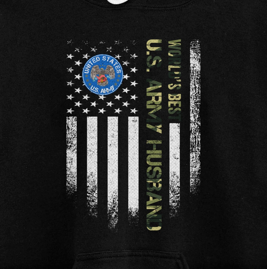 Vintage USA American Flag World's Best Army Veteran Husband Pullover Hoodie