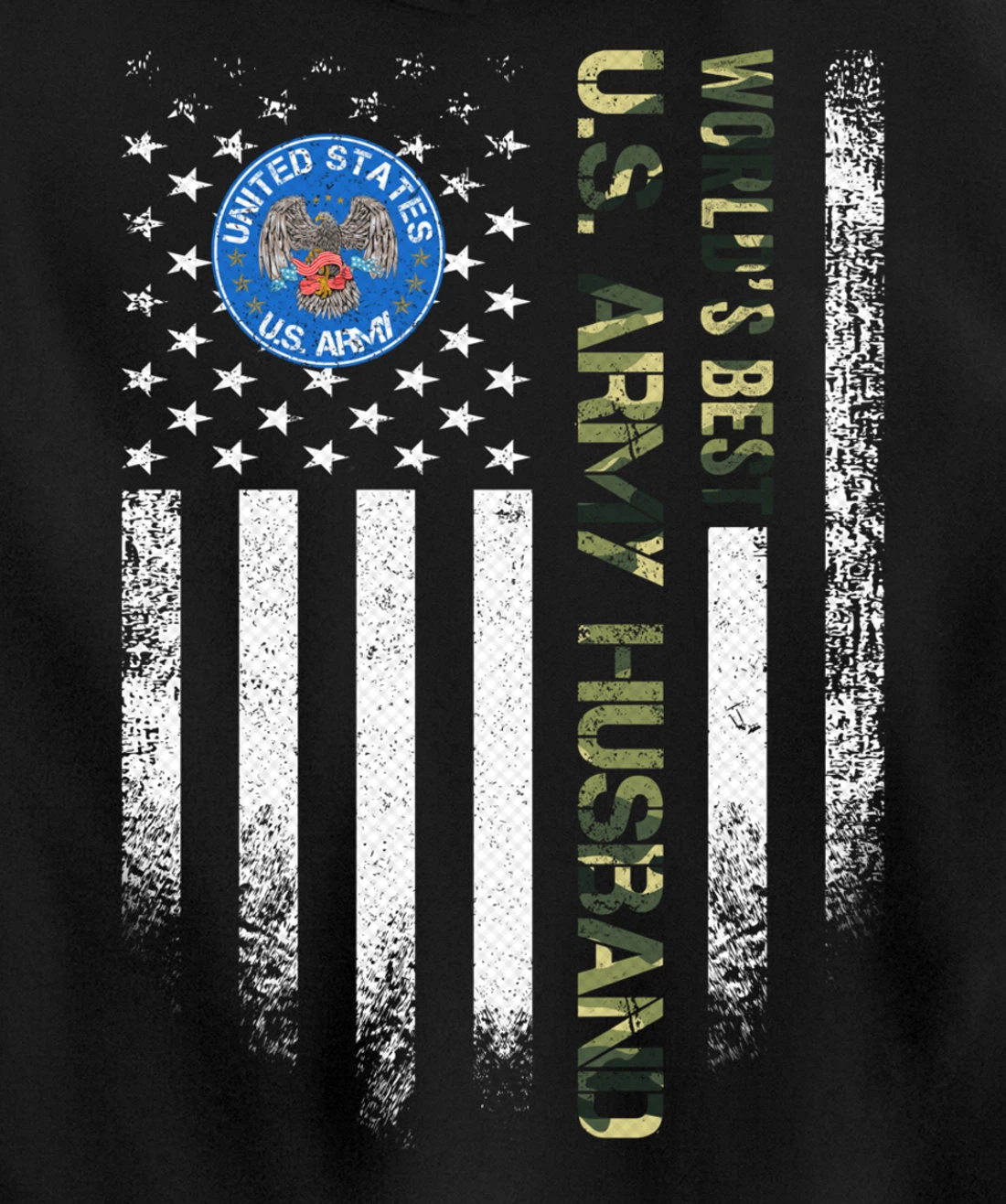 Vintage USA American Flag World's Best Army Veteran Husband Pullover Hoodie