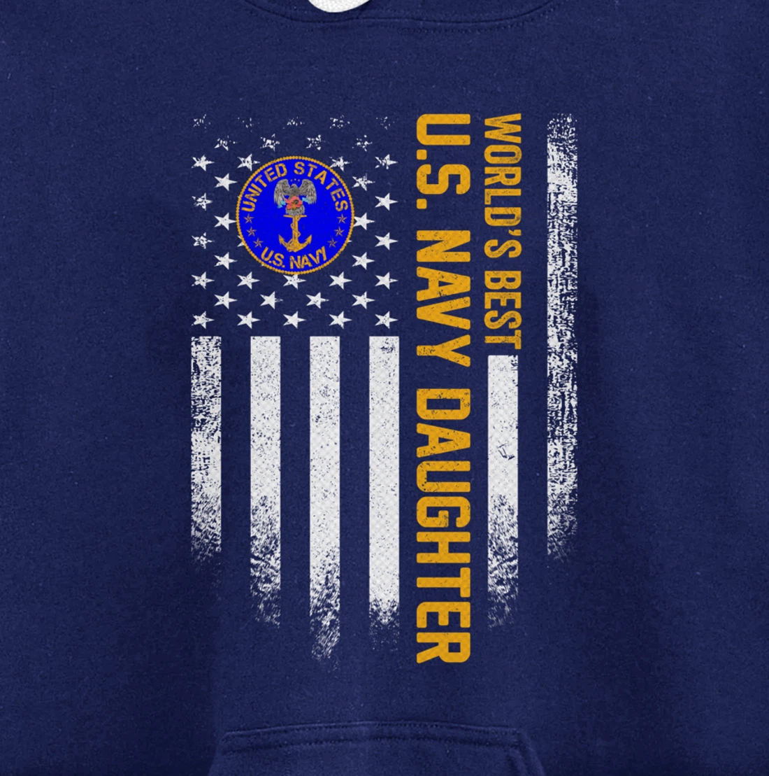 Vintage American Flag World's Best US Navy Veteran Daughter Pullover Hoodie