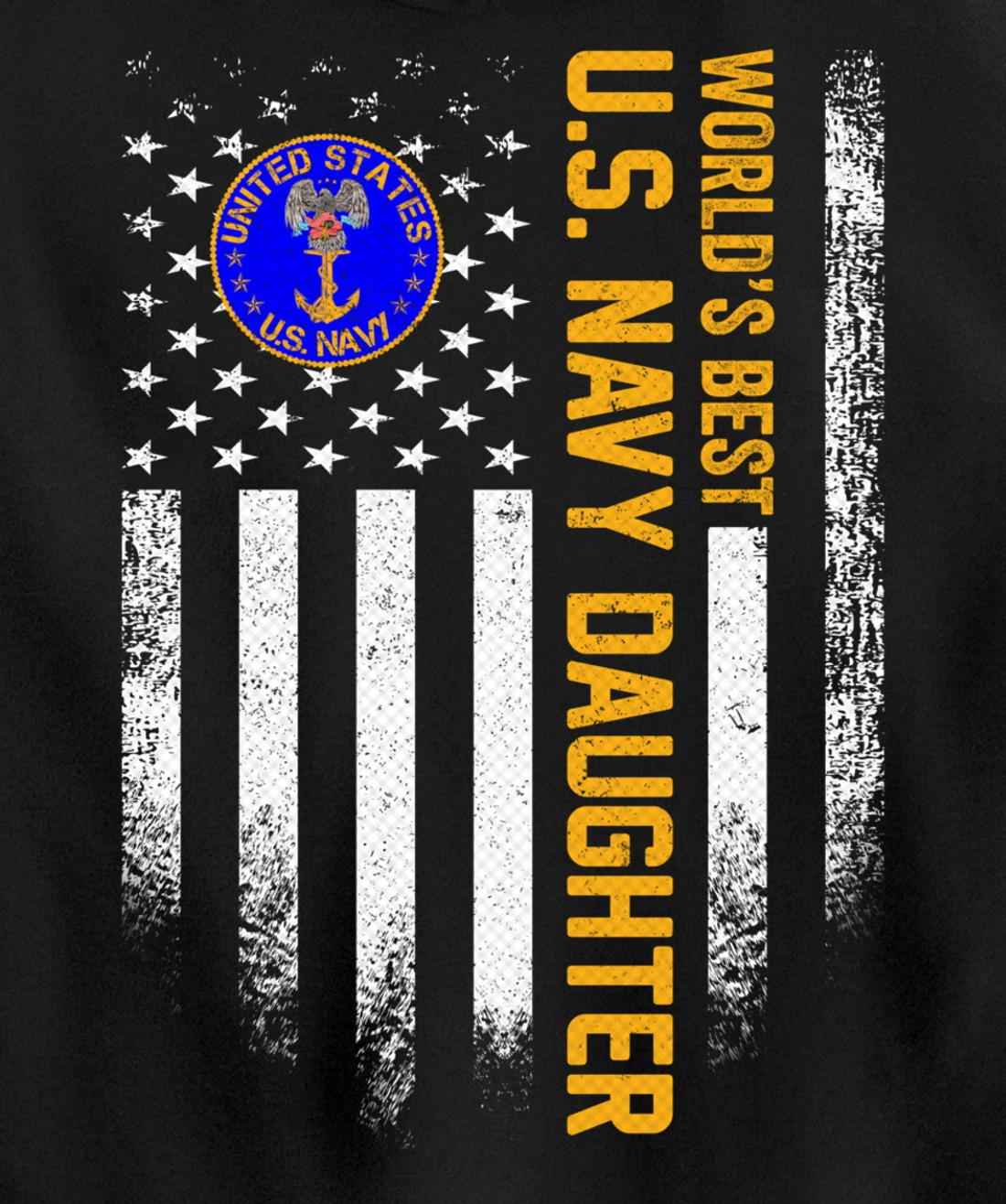 Vintage American Flag World's Best US Navy Veteran Daughter Pullover Hoodie