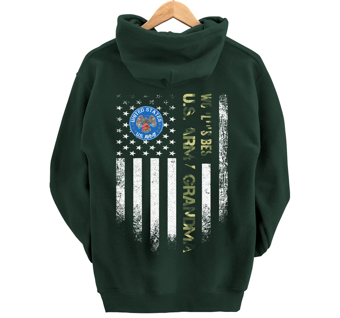 Vintage USA American Flag World's Best Army Veteran Grandma Pullover Hoodie