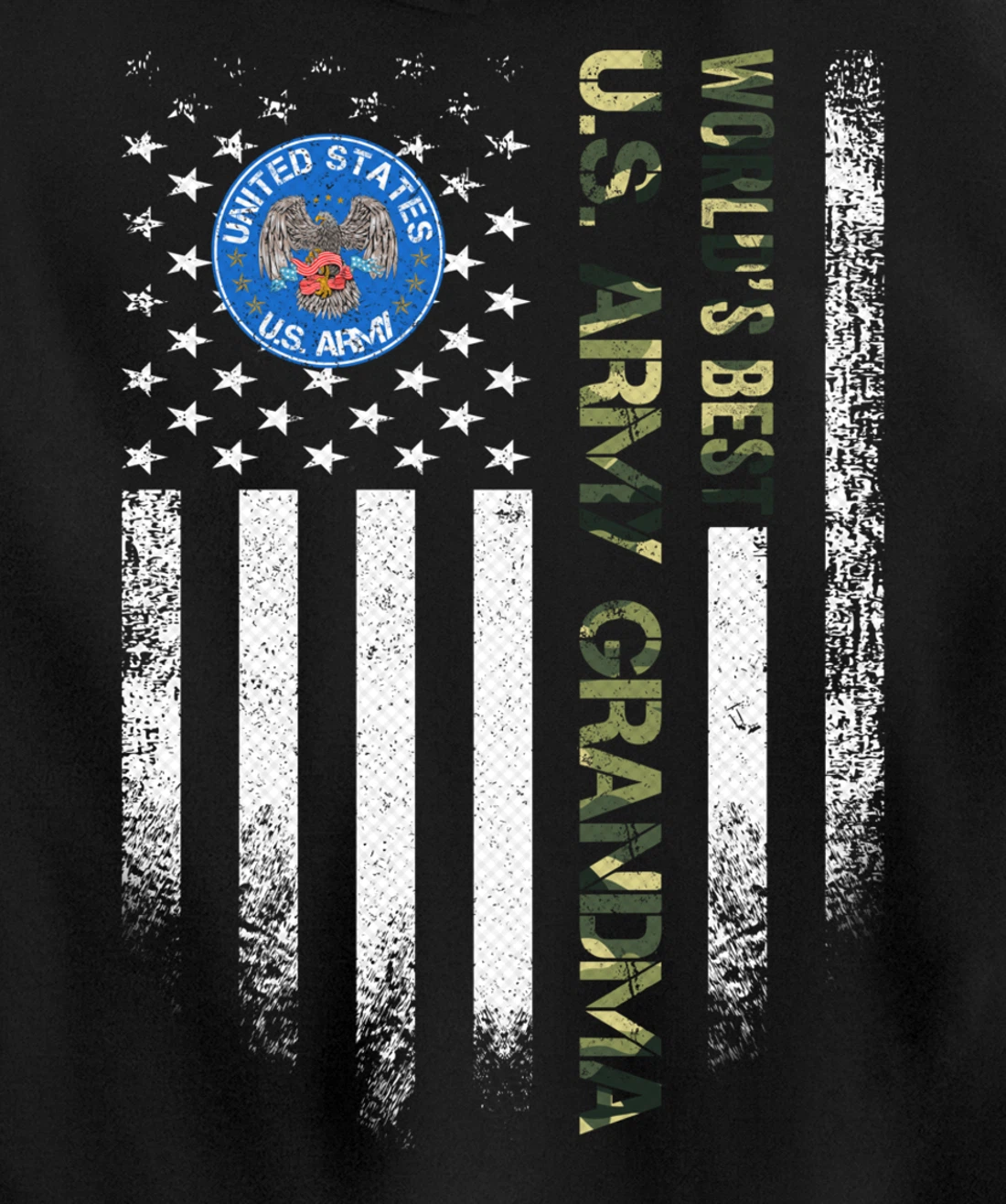 Vintage USA American Flag World's Best Army Veteran Grandma Pullover Hoodie