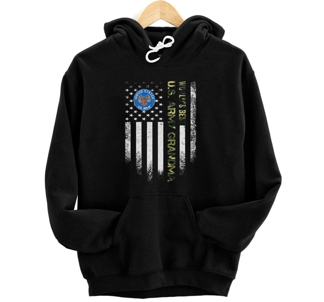 Vintage USA American Flag World's Best Army Veteran Grandma Pullover Hoodie