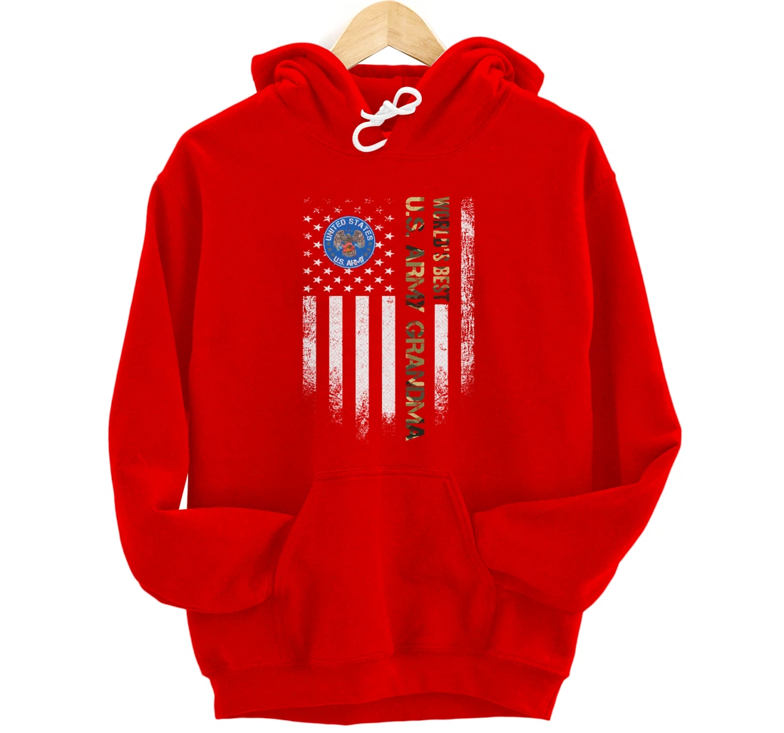 Vintage USA American Flag World's Best Army Veteran Grandma Pullover Hoodie