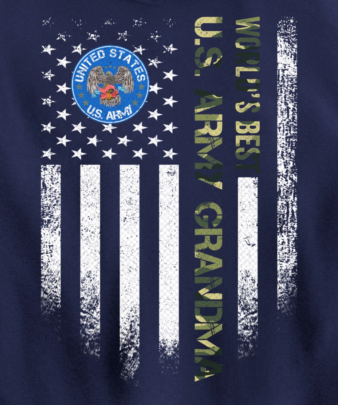 Vintage USA American Flag World's Best Army Veteran Grandma Pullover Hoodie