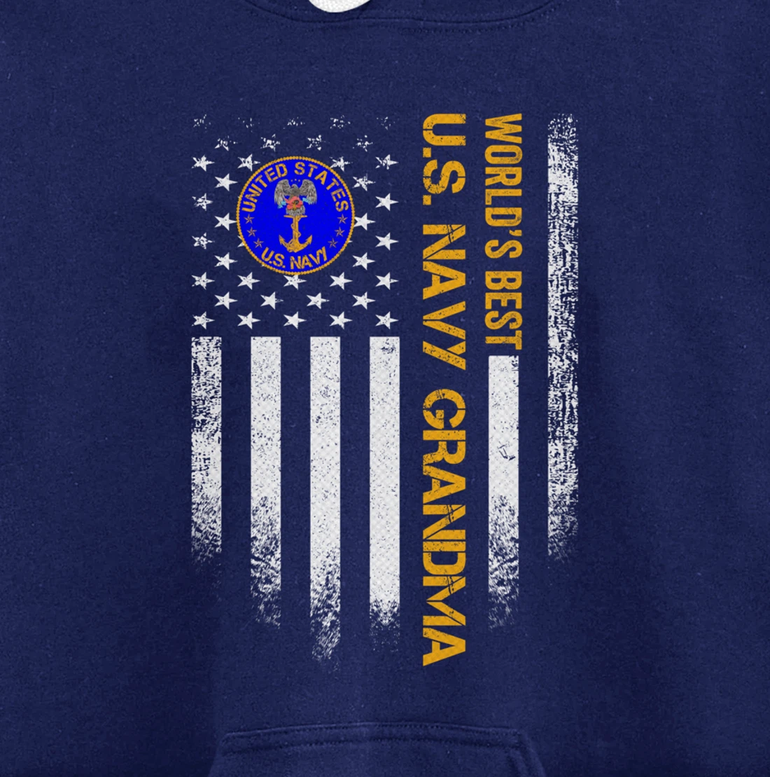 Vintage USA American Flag World's Best Navy Veteran Grandma Pullover Hoodie