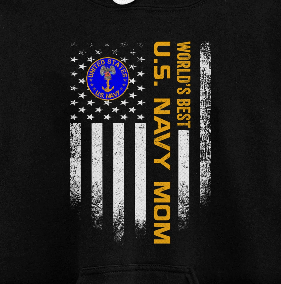 Vintage USA American Flag World's Best US Navy Veteran Mom Pullover Hoodie