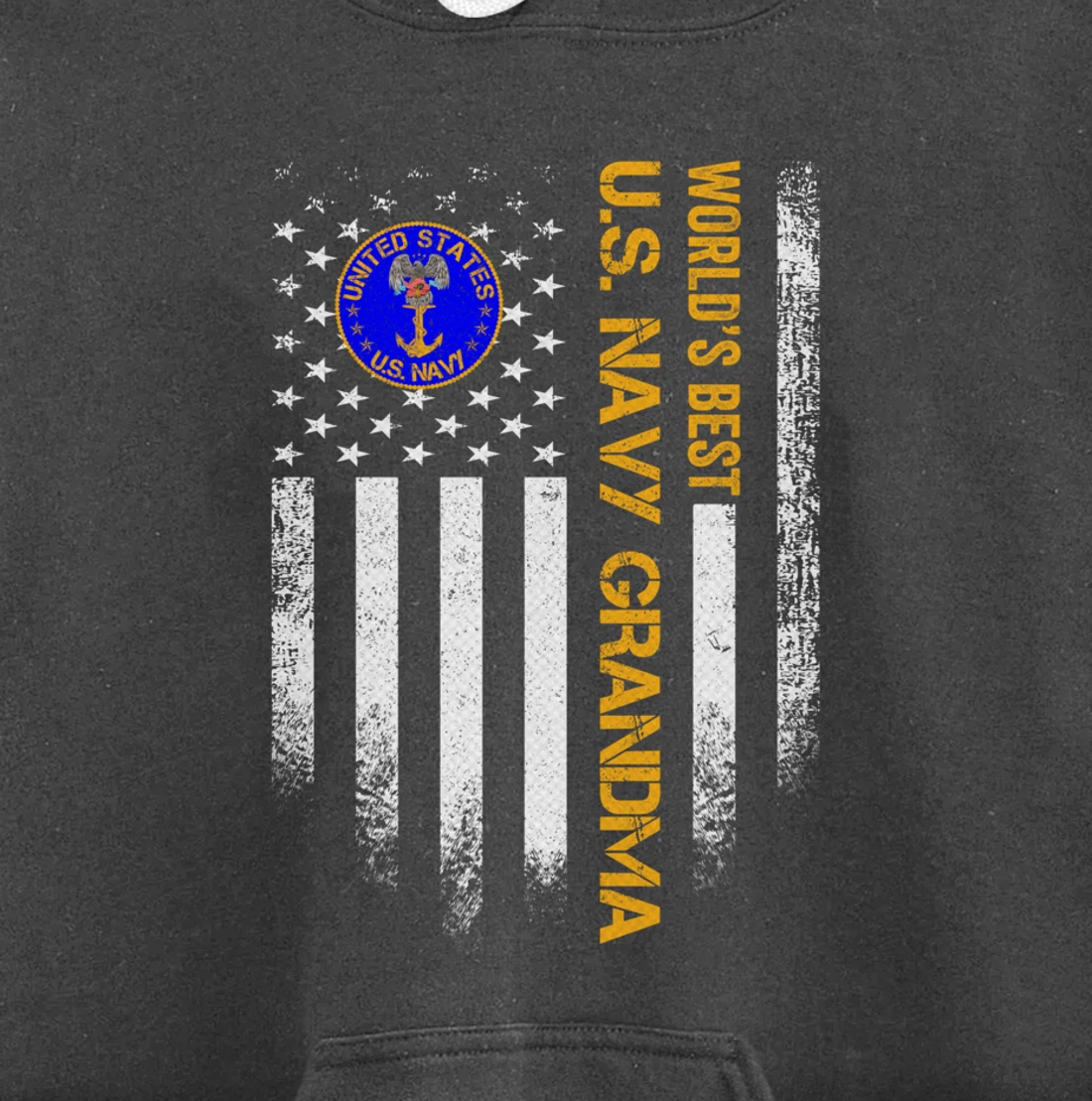 Vintage USA American Flag World's Best Navy Veteran Grandma Pullover Hoodie