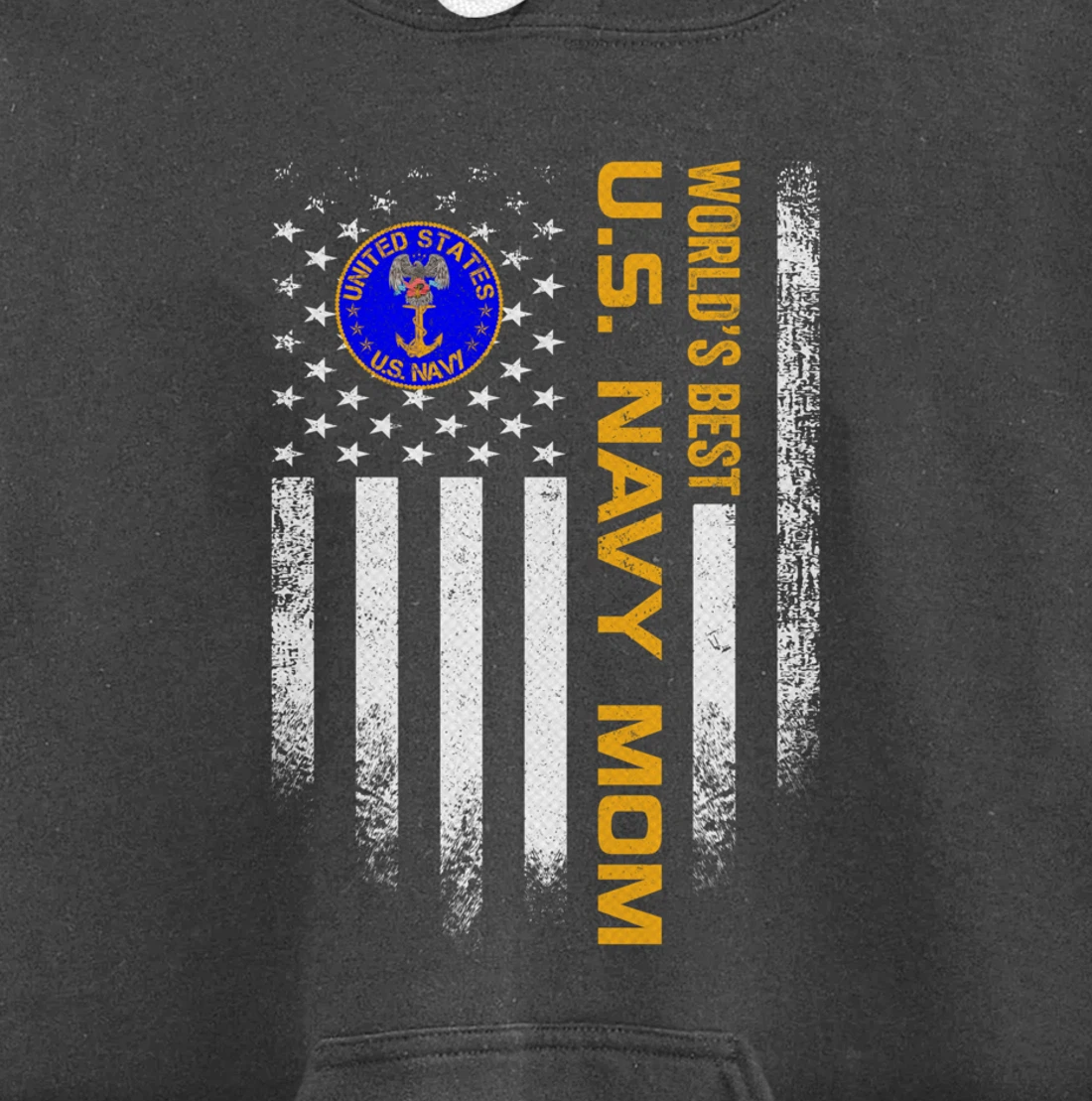 Vintage USA American Flag World's Best US Navy Veteran Mom Pullover Hoodie