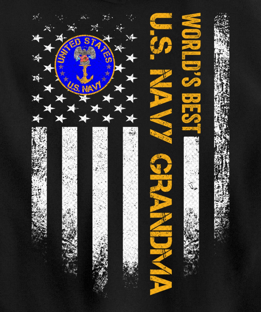Vintage USA American Flag World's Best Navy Veteran Grandma Pullover Hoodie