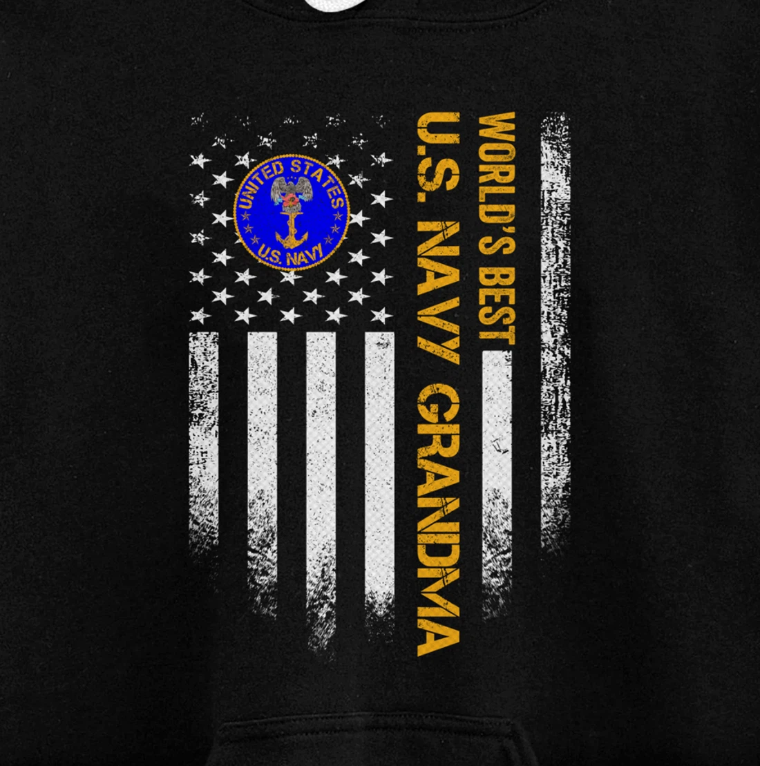 Vintage USA American Flag World's Best Navy Veteran Grandma Pullover Hoodie