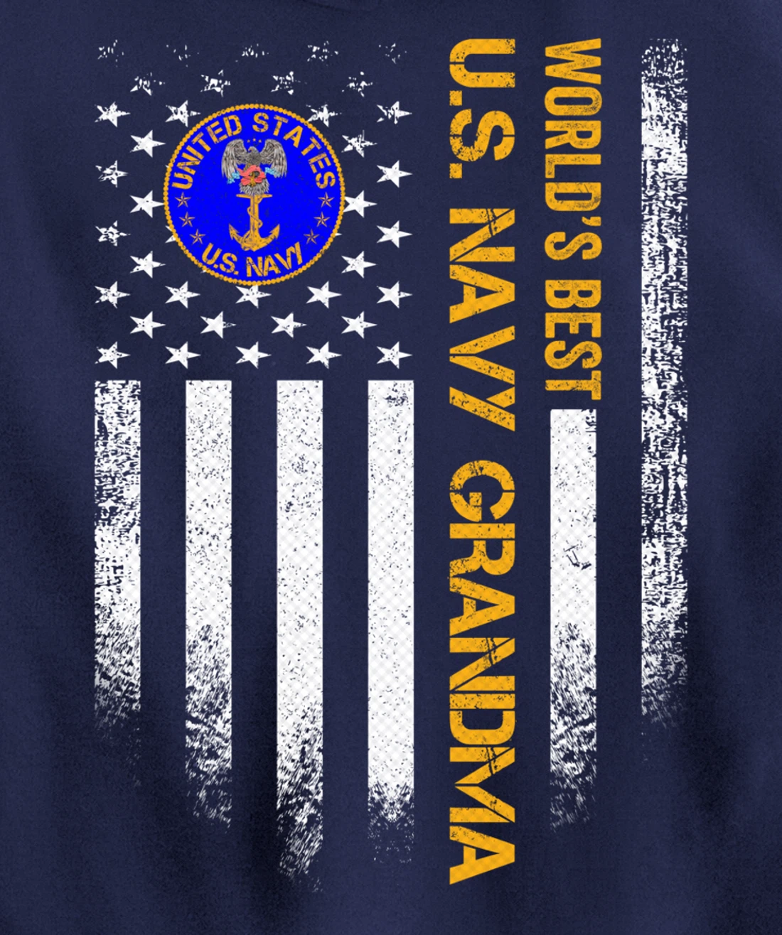 Vintage USA American Flag World's Best Navy Veteran Grandma Pullover Hoodie