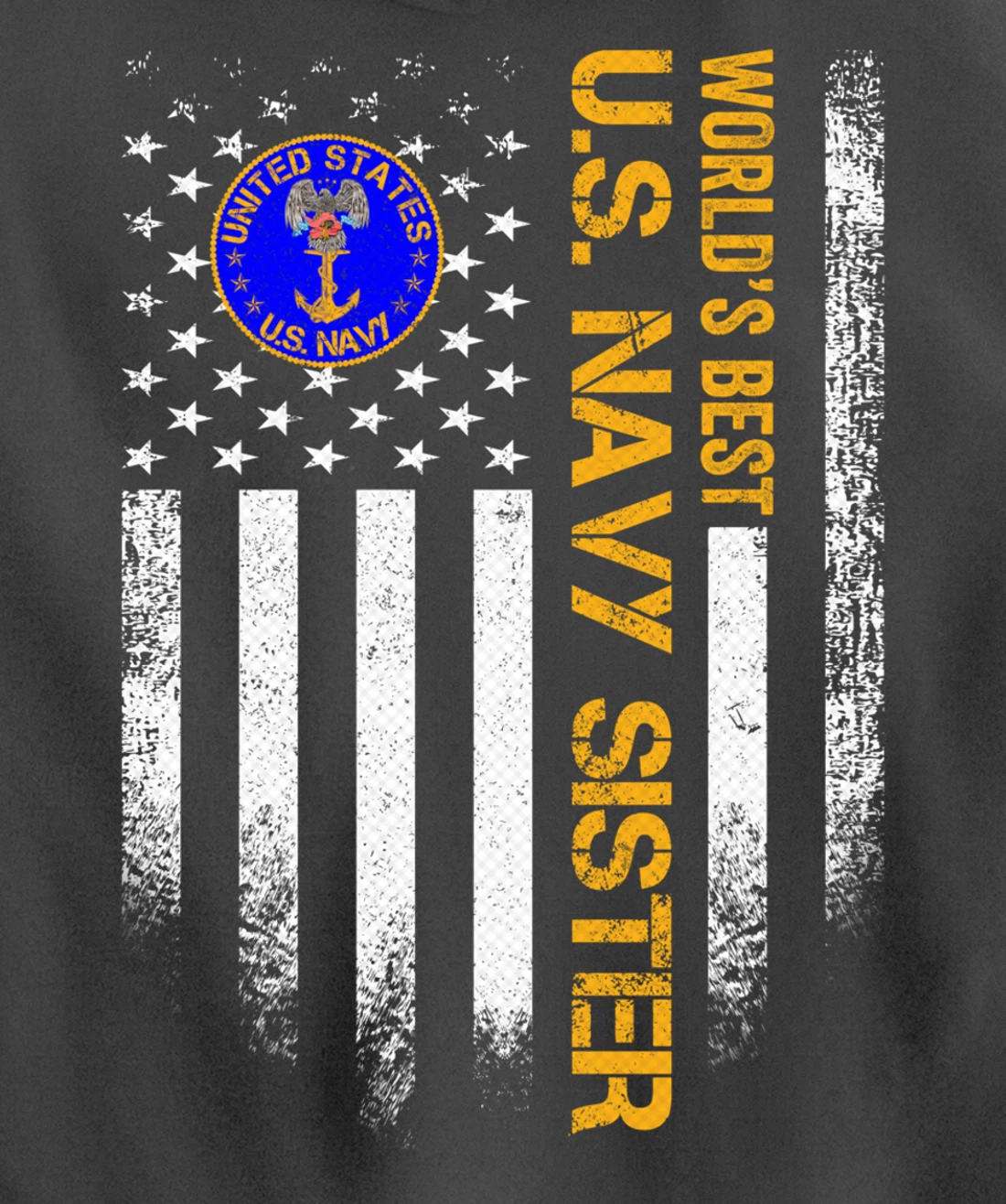 Vintage USA American Flag World's Best Navy Veteran Sister Pullover Hoodie