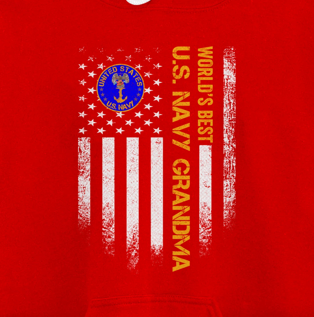 Vintage USA American Flag World's Best Navy Veteran Grandma Pullover Hoodie