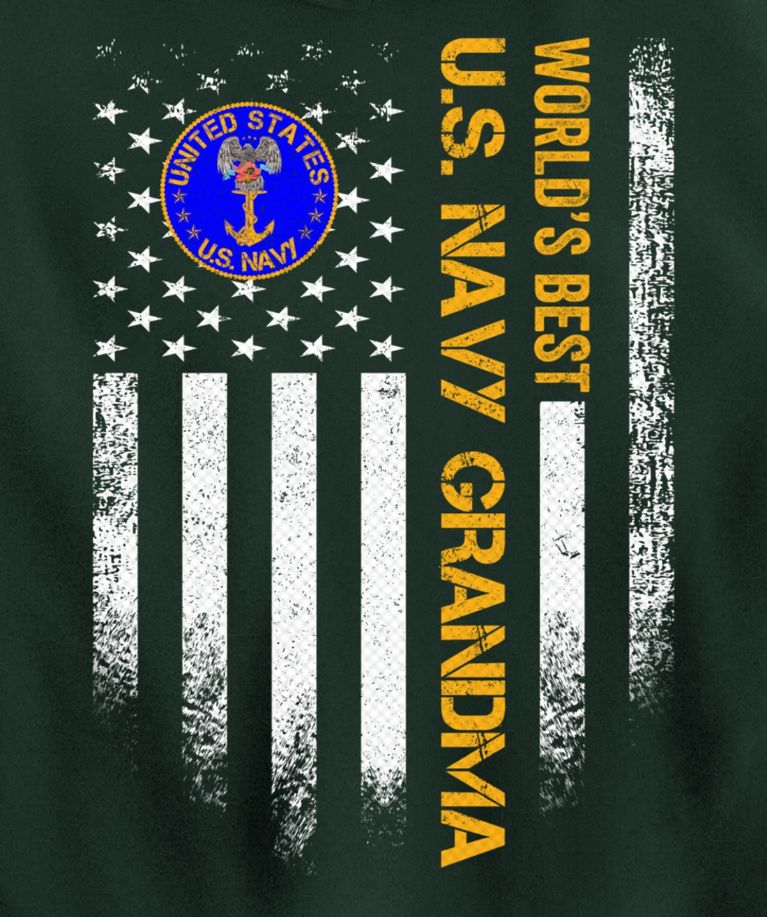 Vintage USA American Flag World's Best Navy Veteran Grandma Pullover Hoodie