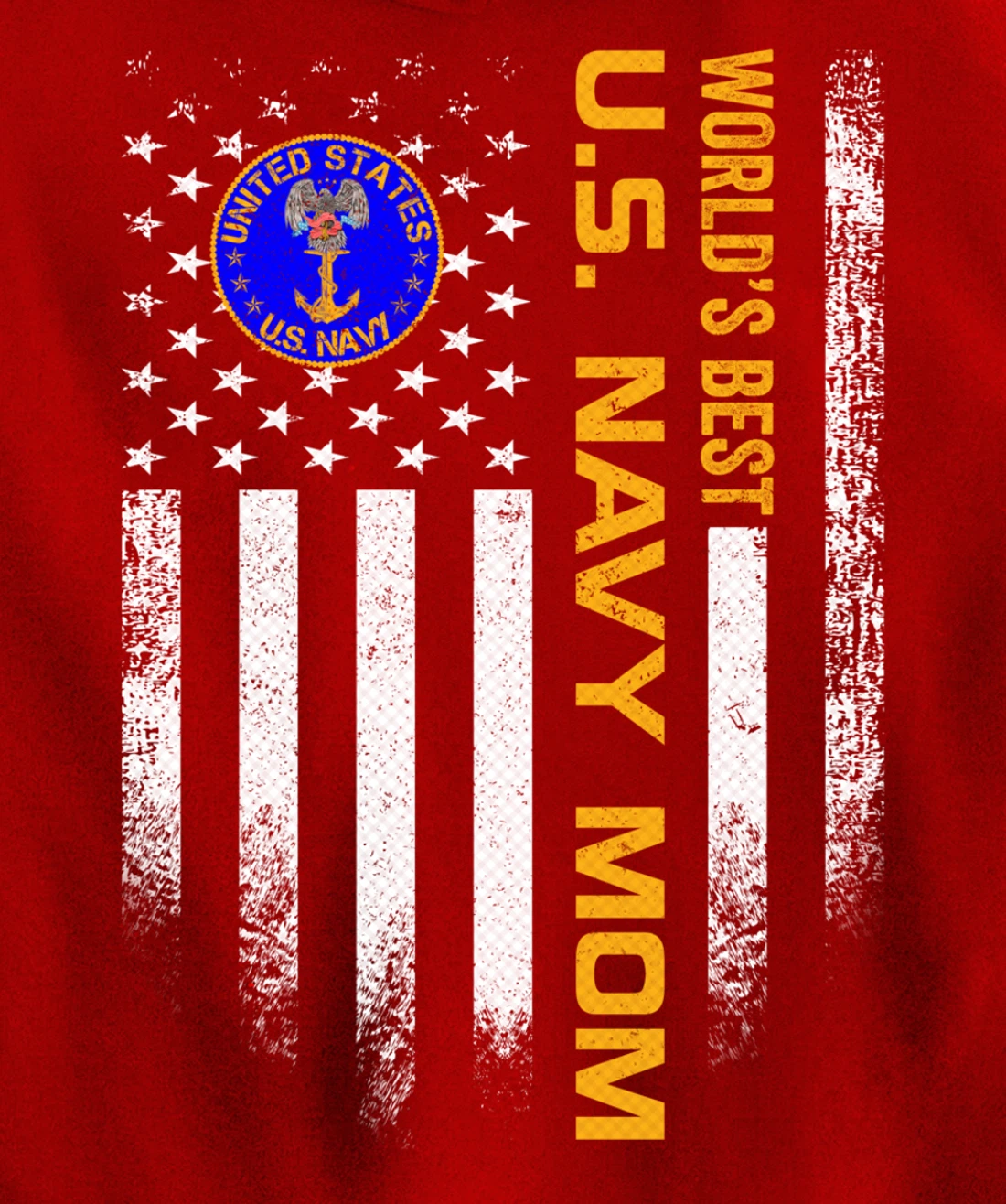 Vintage USA American Flag World's Best US Navy Veteran Mom Pullover Hoodie