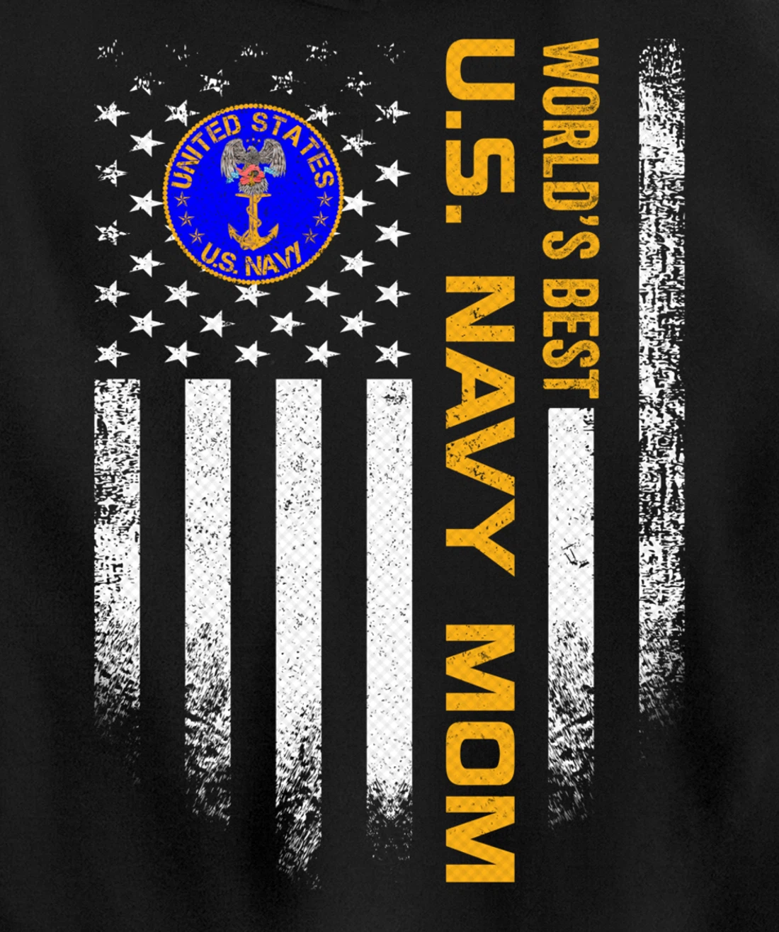 Vintage USA American Flag World's Best US Navy Veteran Mom Pullover Hoodie